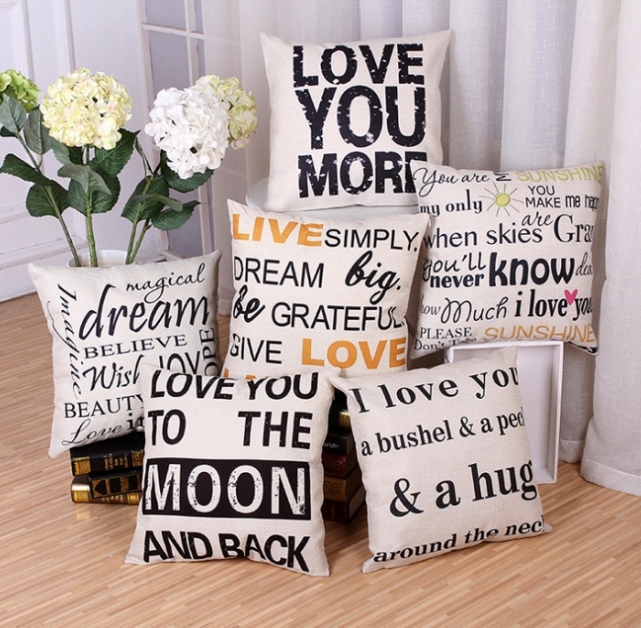 Different Cushion Cover Home Pillow Case Cotton Linen Sunshine Love Letter Cushion Sofa Bedroom