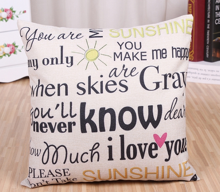 Different Cushion Cover Home Pillow Case Cotton Linen Sunshine Love Letter Cushion Sofa Bedroom