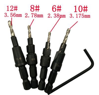Hot 4x Countersink HSS Taper Quick Change #6 #8 #10 #12 Drill Tool Bits 1/4 Hex N4N4