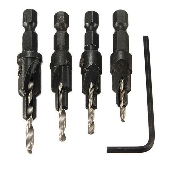 Hot 4x Countersink HSS Taper Quick Change #6 #8 #10 #12 Drill Tool Bits 1/4 Hex N4N4