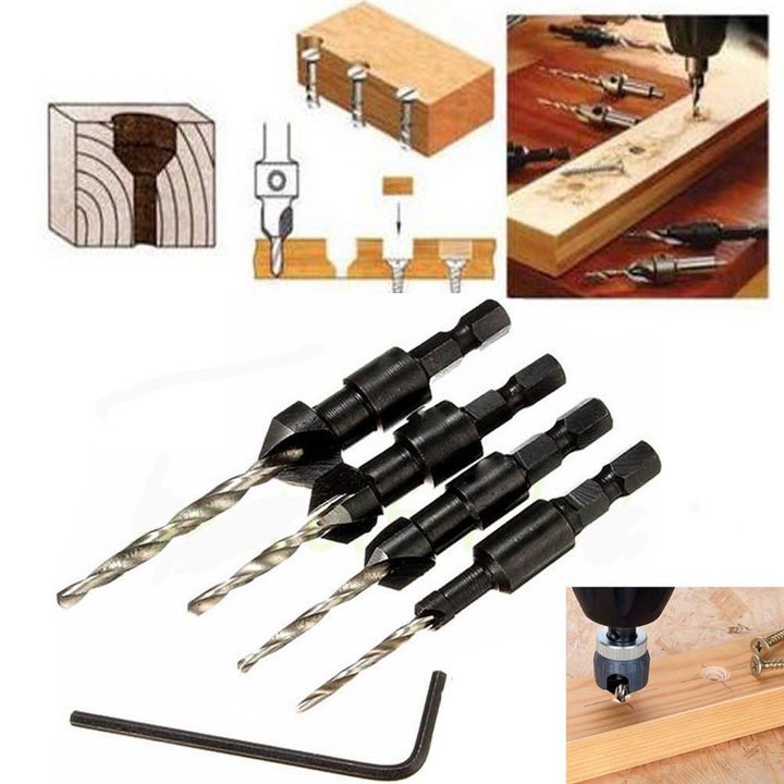 Hot 4x Countersink HSS Taper Quick Change #6 #8 #10 #12 Drill Tool Bits 1/4 Hex N4N4