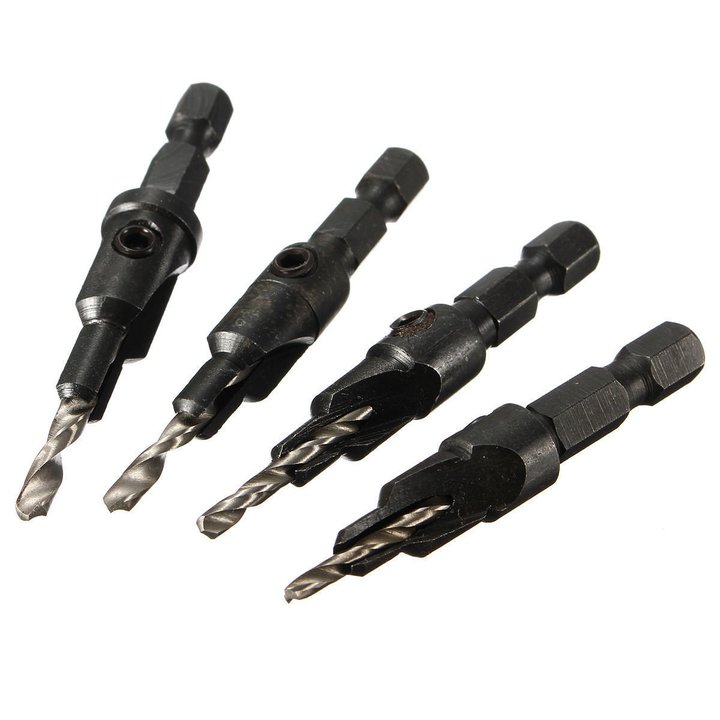 Hot 4x Countersink HSS Taper Quick Change #6 #8 #10 #12 Drill Tool Bits 1/4 Hex N4N4