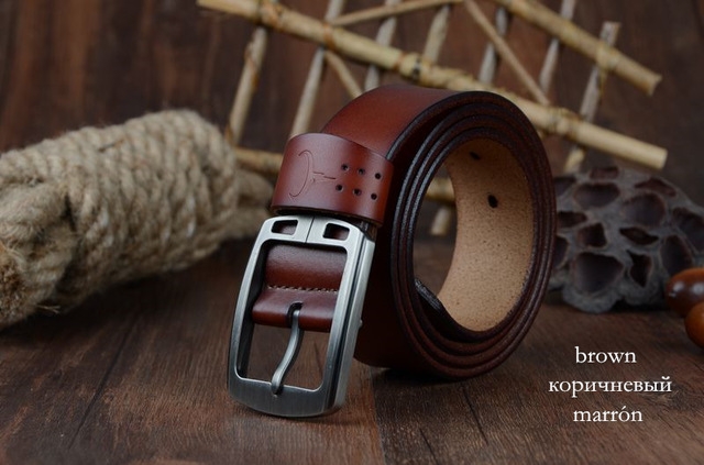 Cowhide Genuine Leather Belts for Men Brand Strap Male Pin Buckle Vintage Jeans Belt Long Waist