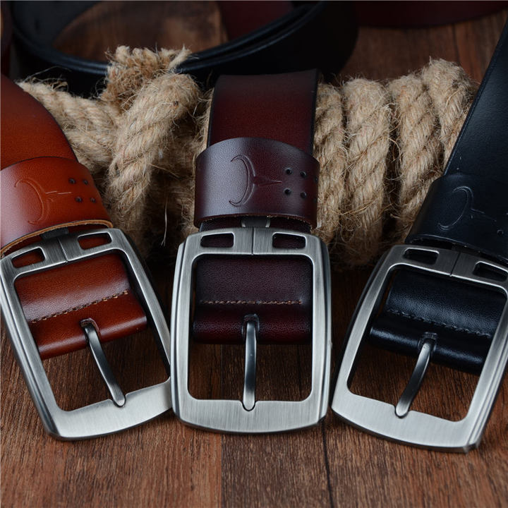 Cowhide Genuine Leather Belts for Men Brand Strap Male Pin Buckle Vintage Jeans Belt Long Waist
