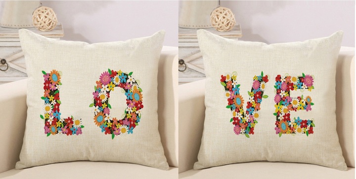 2 PCS Cushion Cover Home Sweet Pillow Case Cotton Linen Sunshine Love Letter Cushion Sofa Bedroom