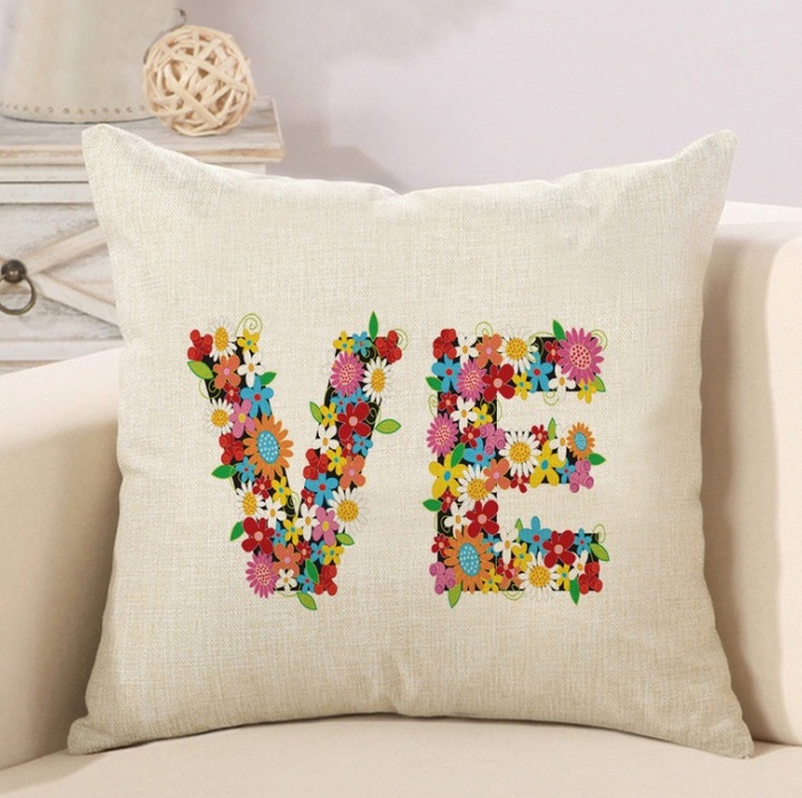 2 PCS Cushion Cover Home Sweet Pillow Case Cotton Linen Sunshine Love Letter Cushion Sofa Bedroom