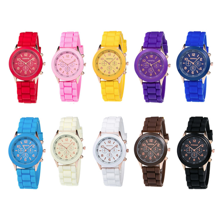 2 pcs Geneva Brand Silicone Women Watch Ladies Fashion Dress Quartz Wristwatch Female Watch