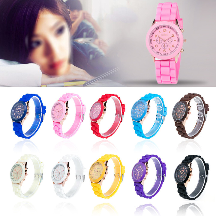 2 pcs Geneva Brand Silicone Women Watch Ladies Fashion Dress Quartz Wristwatch Female Watch