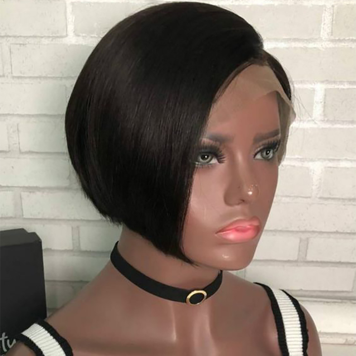 Short  Lace Front Wigs Brazilian Remy Hair Bob Wig With Pre Plucked Hairline Bleached Knots