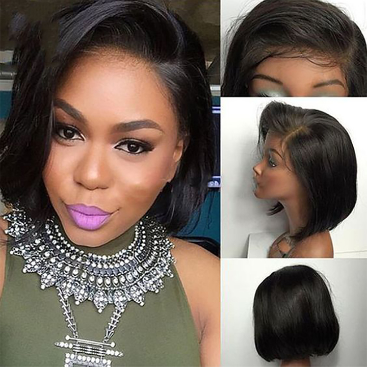 Short  Lace Front Wigs Brazilian Remy Hair Bob Wig With Pre Plucked Hairline Bleached Knots
