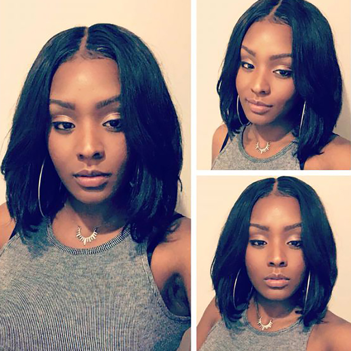 Short  Lace Front Wigs Brazilian Remy Hair Bob Wig With Pre Plucked Hairline Bleached Knots