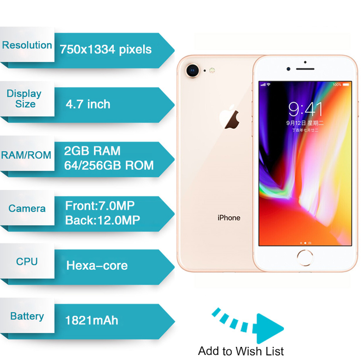refurbished Apple iPhone 8  64GB 3D Touch ID 12.0MP 4.7&quot; inch Apple Fingerprint