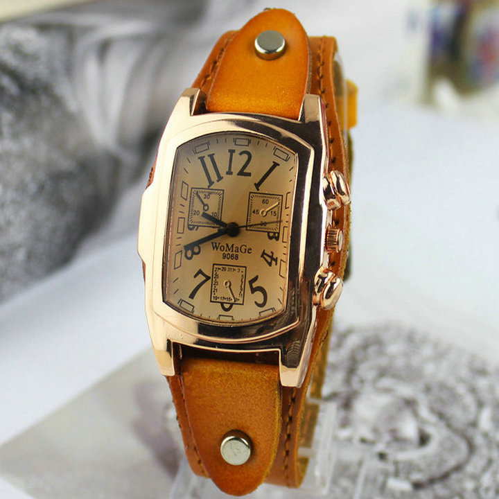 Vintage Style Fashion PU Leather Band Stainless Steel Frame Analog Quartz Wristwatches