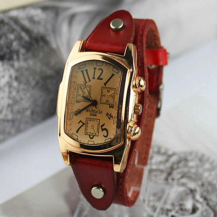 Vintage Style Fashion PU Leather Band Stainless Steel Frame Analog Quartz Wristwatches