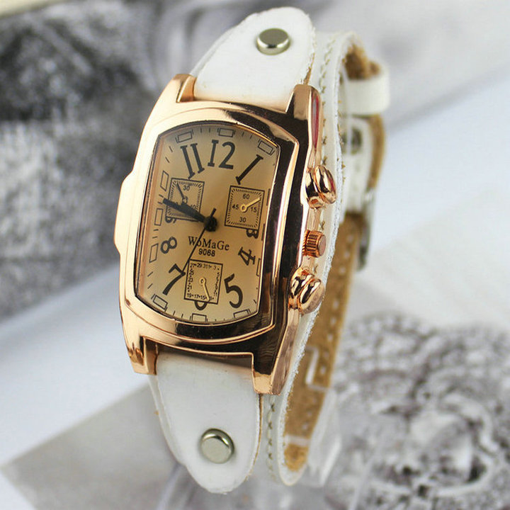 Vintage Style Fashion PU Leather Band Stainless Steel Frame Analog Quartz Wristwatches