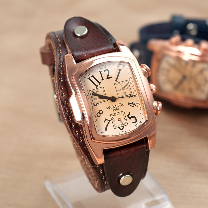 Vintage Style Fashion PU Leather Band Stainless Steel Frame Analog Quartz Wristwatches