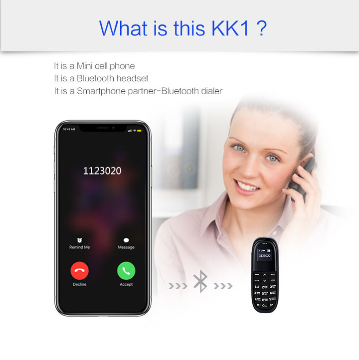 Super Mini mobile phone  KK1 0.66 inch tiny screen bluetooth Dialer ultra thin phone