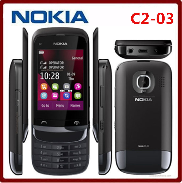 Refurbished phone Nokia C2-03 2.6`` 2MP Camera Dual SIM Mp3 Player Refurbished Mobile Phone