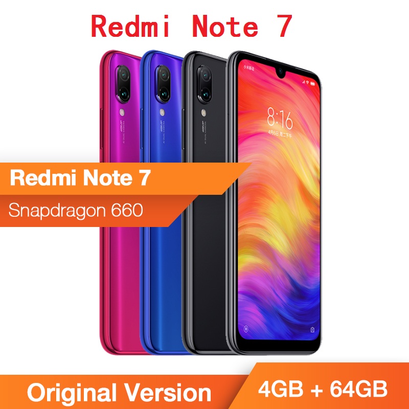 Refurbished Xiaomi Redmi Note 7 6.3&quot; 4GB/6GB +64GB Phone 48MP +13MP Dual Camera  19.5:9 Full Screen