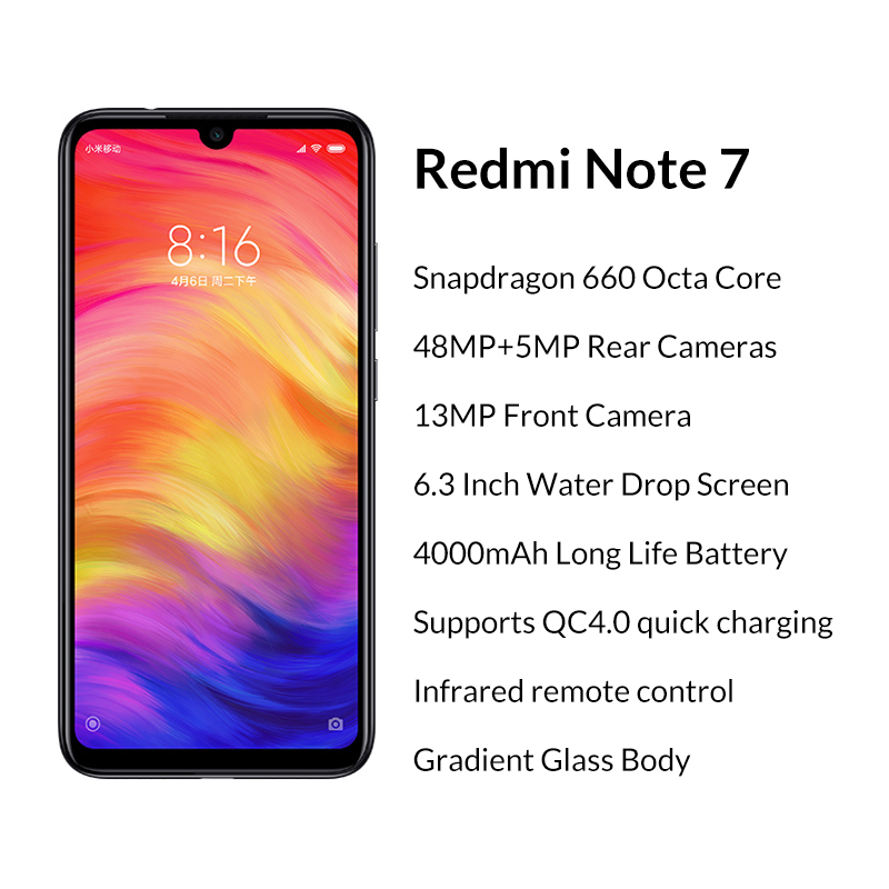 Refurbished  Xiaomi Redmi Note 7  6.3" 2340*1080 FHD 48MP+5MP +13MP AI Dual Cameras 4000mAh