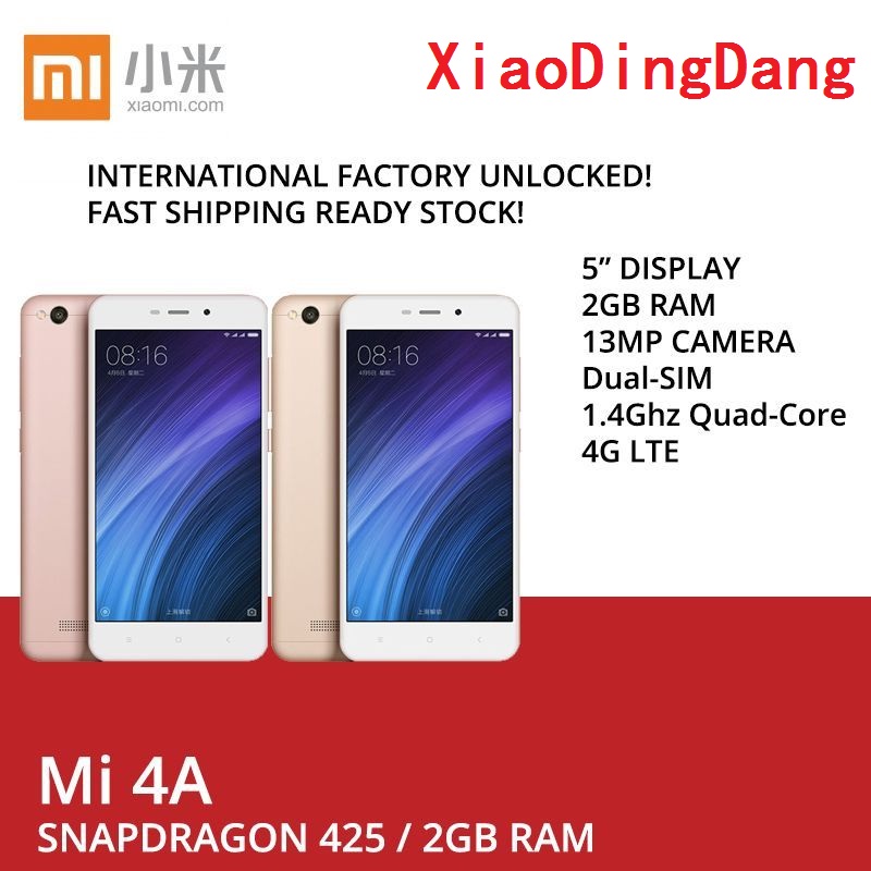 Refurbished Xiaomi Redmi 4A 4G LTE Smartphone 2GB 16GB Snapdragon 425 MIUI8 13.0MP 3120mah Dual sim