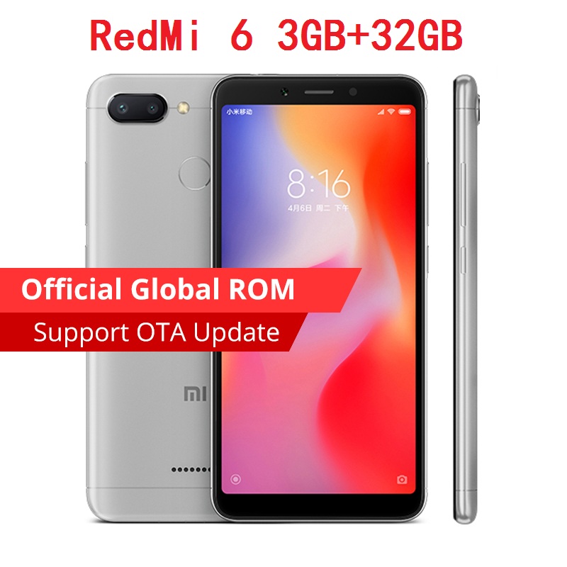 Refurbished Original Xiaomi Redmi 6 3GB 32GB Mobile Phone 5.45&quot; 18:9 Full Screen 12.0MP+5.0MP 3000mAh Cellphone