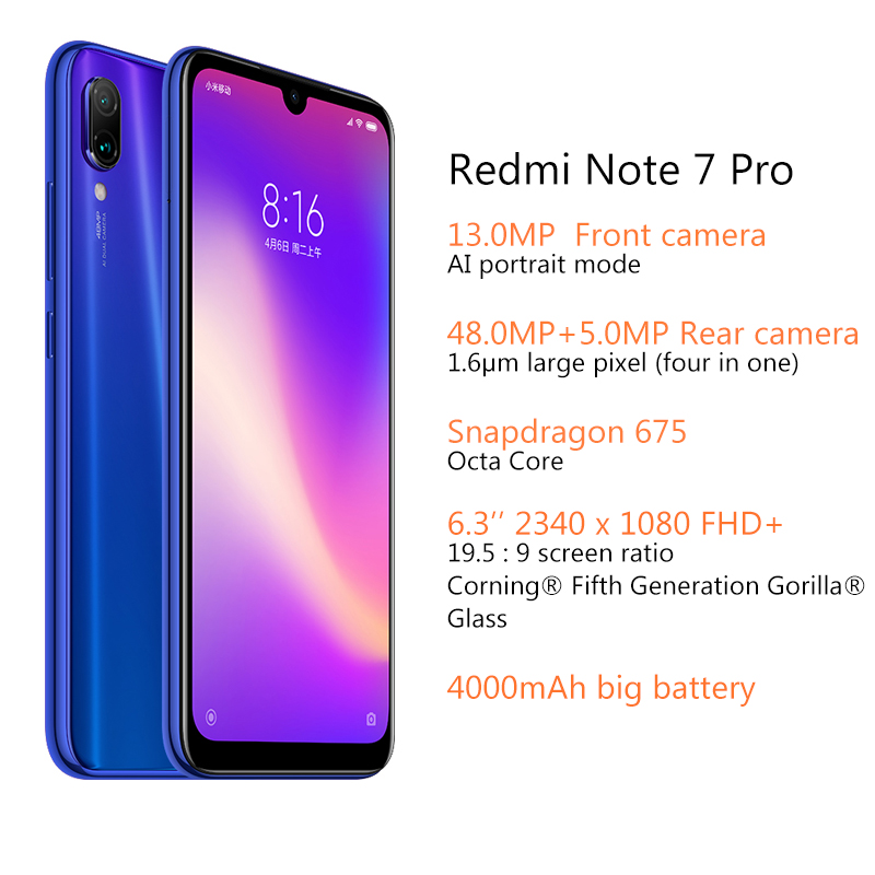Refurbished Xiaomi Redmi Note 7 Pro 6.3 "'6GB+128GB  4000mAh Water Drop Screen 48+13MP Smartphone