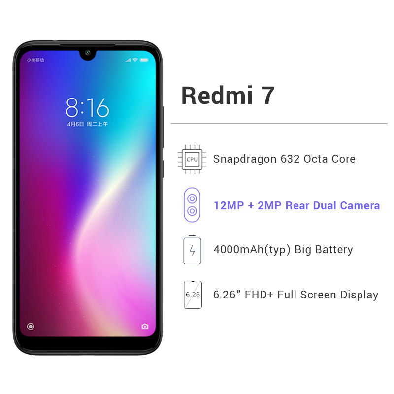 Refurbished Xiaomi Redmi 7 6.26" 3GB +32Gb/4GB +64GB Mobile Phone 12MP Camera 4000mAh Battery