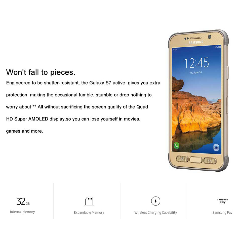 Original  Refurbished 5.1&quot; Samsung Galaxy S7 Active G891A 4GB +32GB 12MP NFC 4000mAh SmartPhone