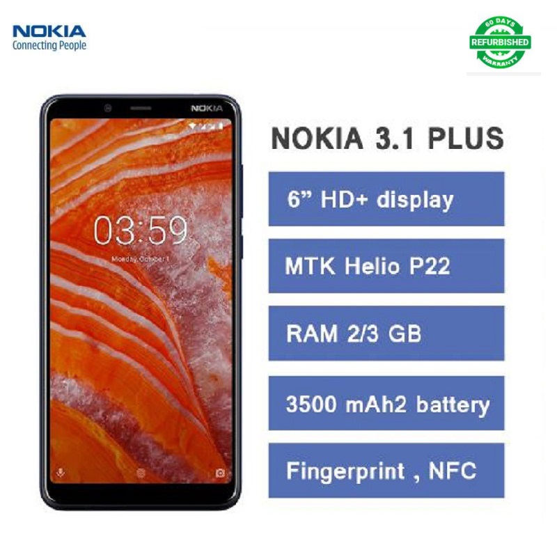 Refurbished NOKIA 3.1 Plus 6 inch IPS RAM 3GB ROM 32GB Dual SIM  3500mAh 4G Octa-core Mobile Phone