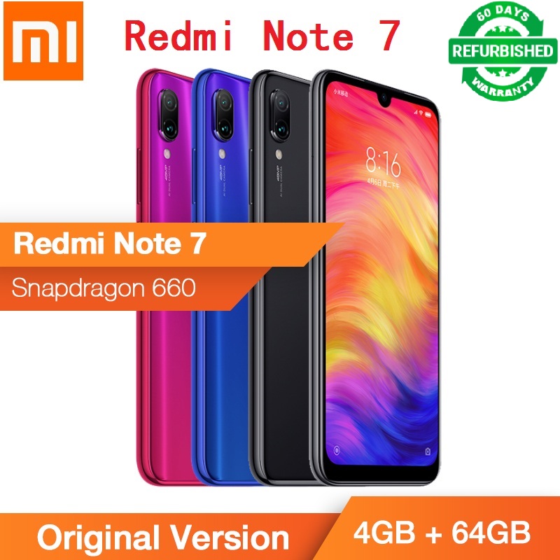 Refurbished Xiaomi Redmi Note 7 6.3&quot; 4GB/6GB +64GB Phone 48MP +13MP Dual Camera  19.5:9 Full Screen