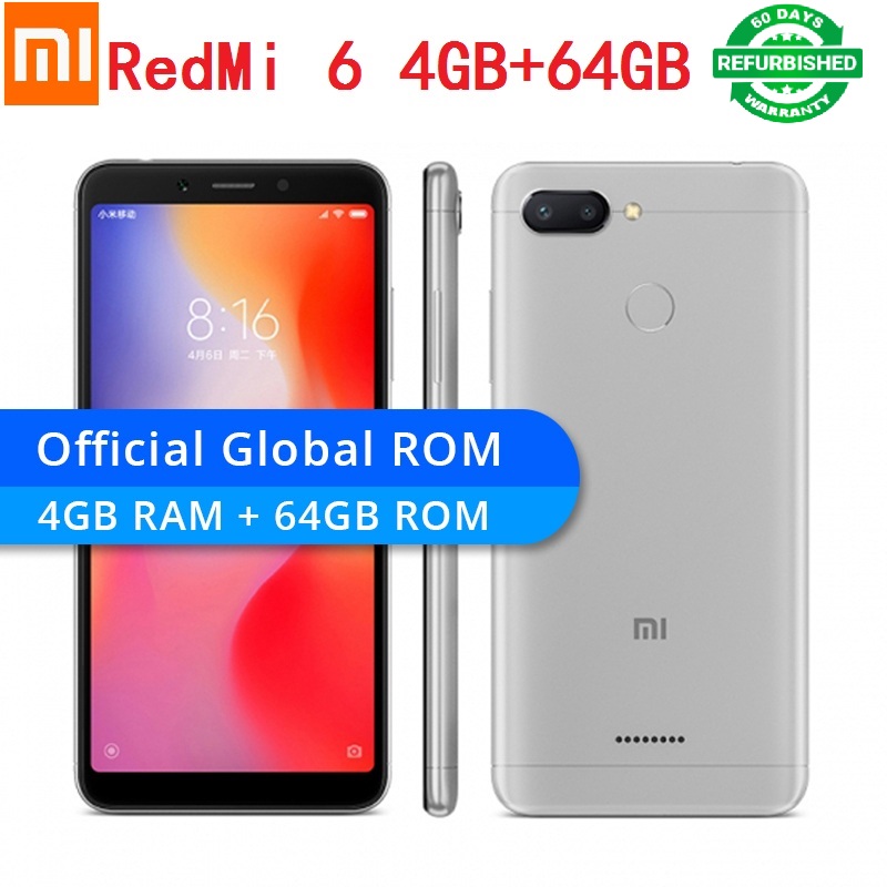 Refurbished Original Xiaomi Redmi 6 3GB 32GB Mobile Phone 5.45&quot; 18:9 Full Screen 12.0MP+5.0MP 3000mAh Cellphone