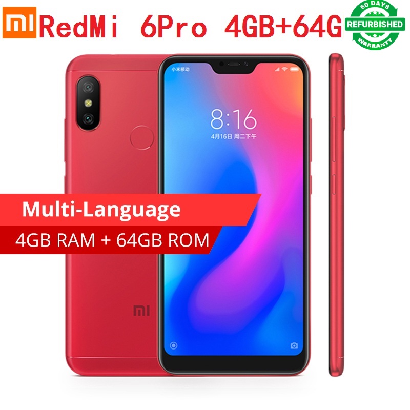 Refurbished Xiaomi Redmi 6 Pro 5.84 inch Full Screen 4G+64G 20MP+12MP Dual Camera 4G smartphone