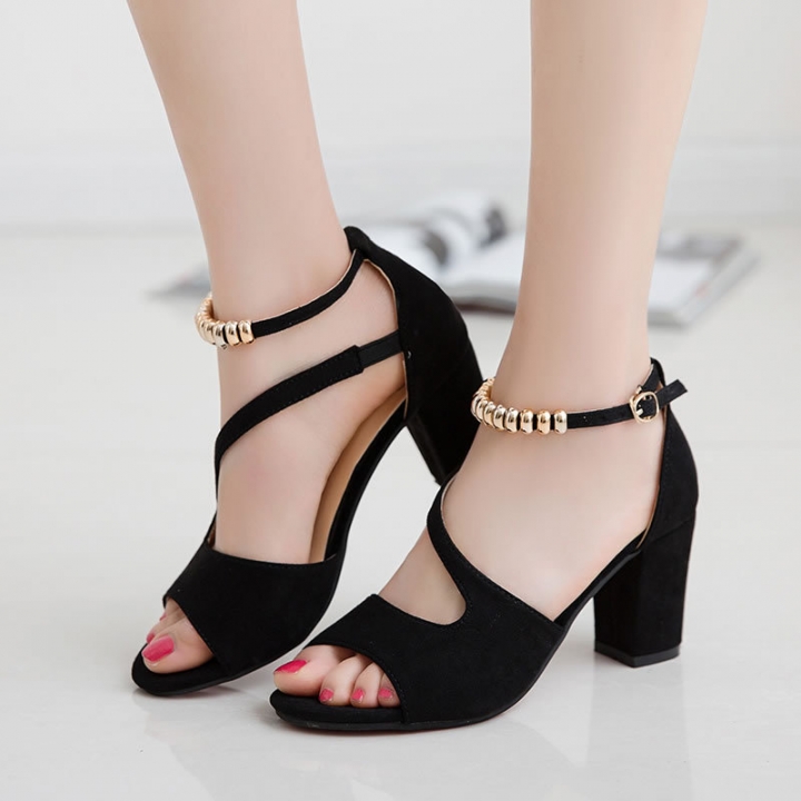 women shoes peep toe bow chunky sandals high hee