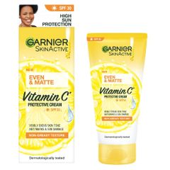 Garnier Even and Matte Cream SPF 30 50ML. a non greasy, uniforming day cream concentrated with Vitamin C & SPF 30. Highly effective in reducing dark spots & marks while protecting  sunscreen 50ml