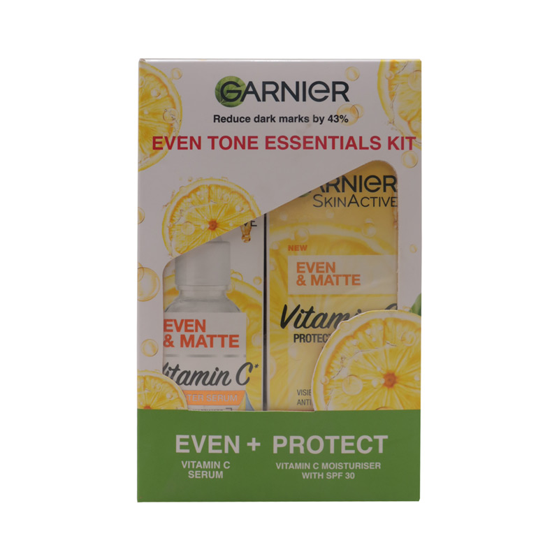 【Promotion】Garnier even tone essentials kit- Vitamin C Serum 30ml & Even & Matte Vitamin  Spf30 -50ml