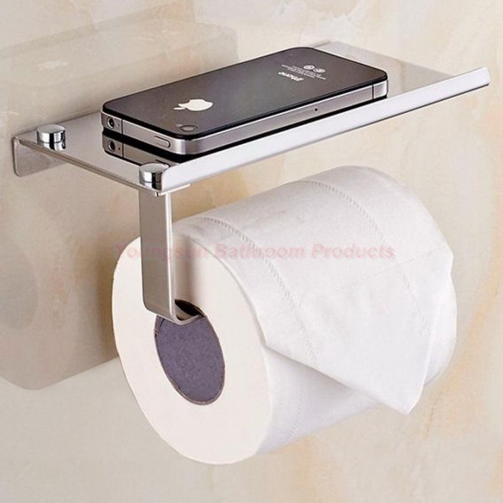 Multi-functional 304 Stainless Steel Toilet Paper Holder with Mobile Phone Shelf