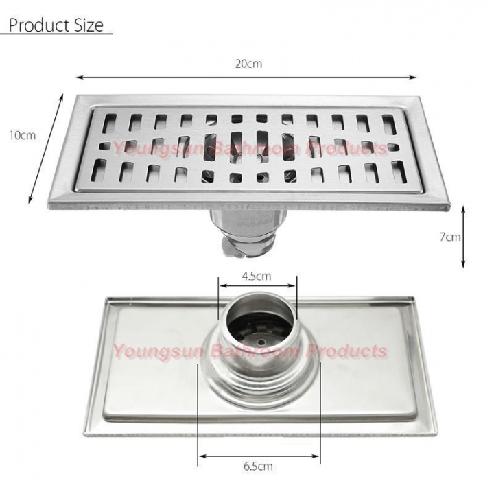 20 x 10cm Stainless Steel Anti-smell Rectangle Long Shower Floor Drain