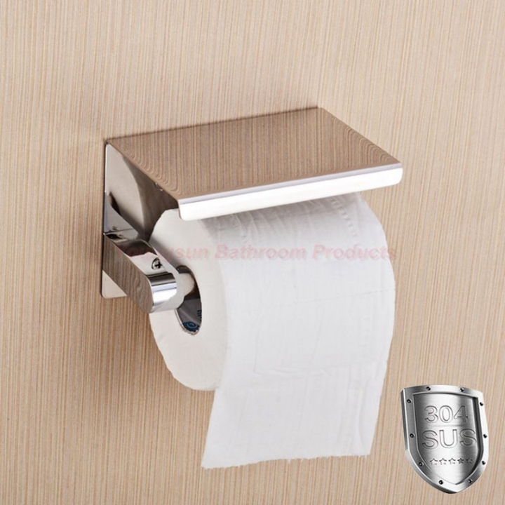 Luxury High Quality 304 Stainless Steel Toilet Paper Dispenser with Cell Phone Shelf
