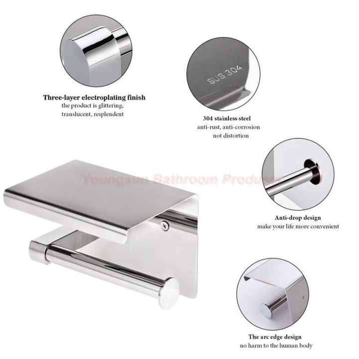 Luxury High Quality 304 Stainless Steel Toilet Paper Dispenser with Cell Phone Shelf