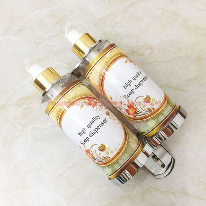 European Style 300ml x 2 Double Plastic Bottle Lotion Soap Dispenser with Stainless Steel Bracket