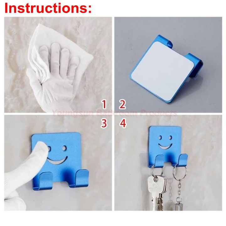 Colorful Aluminum Adhesive NO Drilling Smile Clothes Hook Robe Hook Coat Hook Door Hook Wall Hook