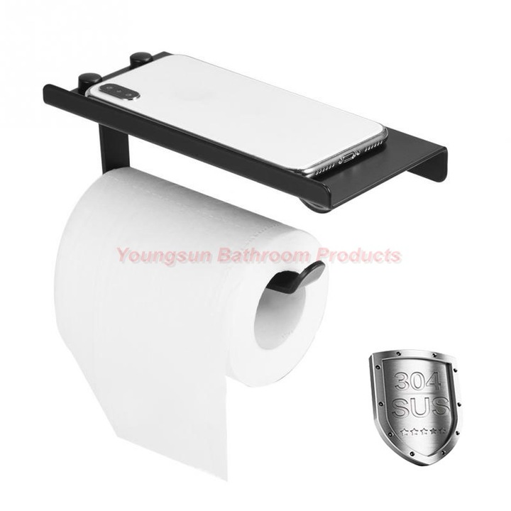 Multi-functional 304 Stainless Steel Toilet Paper Holder with Mobile Phone Shelf