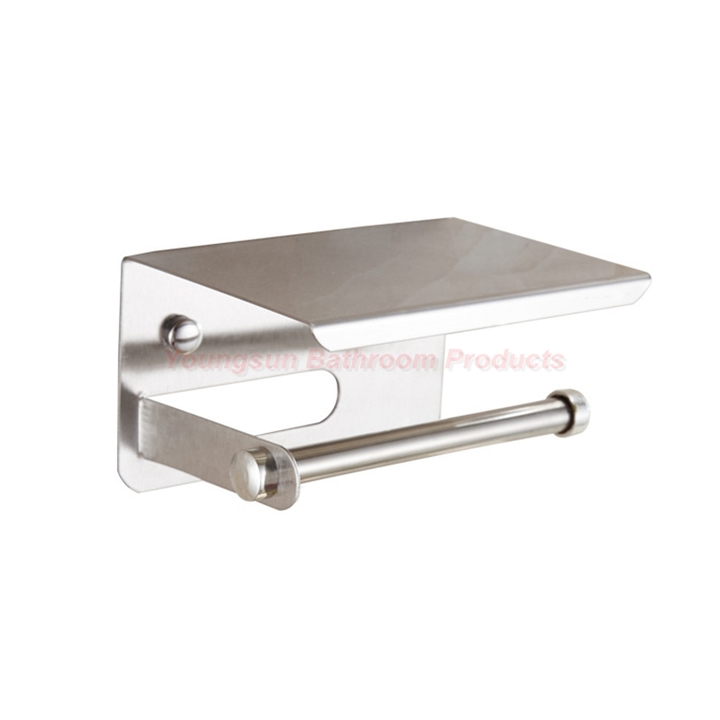 Stainless Steel Bathroom Rack Toilet Tissue Dispenser Toilet Paper Holder with Mobile Phone Shelf