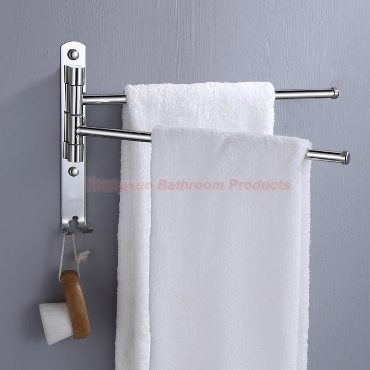 304 Stainless Steel Bathroom Rotating Towel Bar Towel Rack Washroom Folding Towel Rail Towel Rod