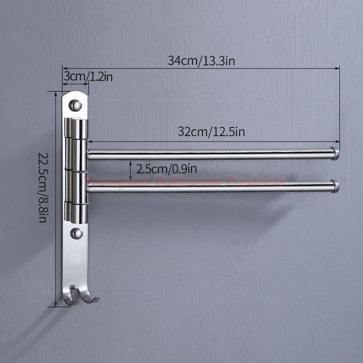304 Stainless Steel Bathroom Rotating Towel Bar Towel Rack Washroom Folding Towel Rail Towel Rod