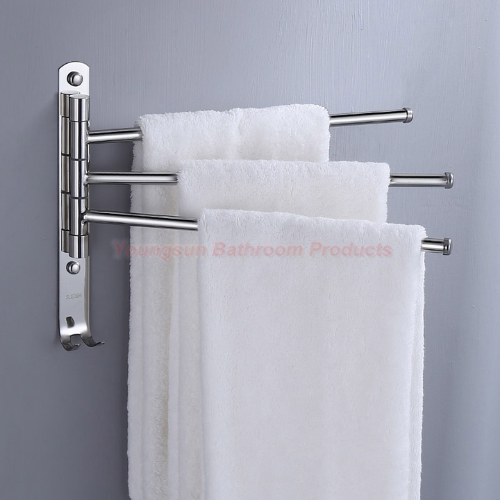 304 Stainless Steel Bathroom Rotating Towel Bar Towel Rack Washroom Folding Towel Rail Towel Rod