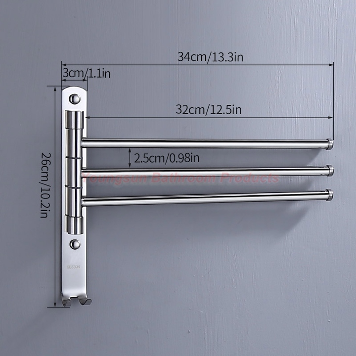 304 Stainless Steel Bathroom Rotating Towel Bar Towel Rack Washroom Folding Towel Rail Towel Rod