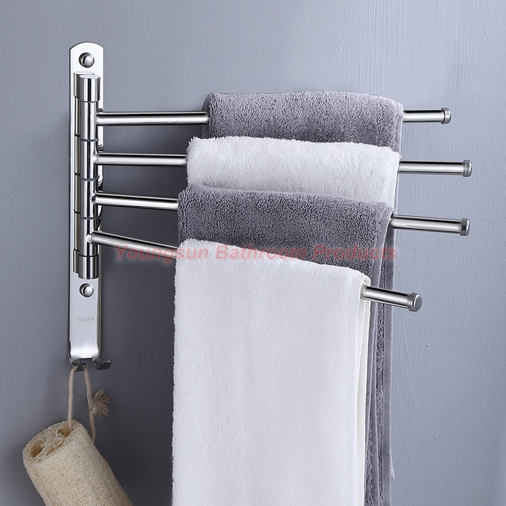 304 Stainless Steel Bathroom Rotating Towel Bar Towel Rack Washroom Folding Towel Rail Towel Rod