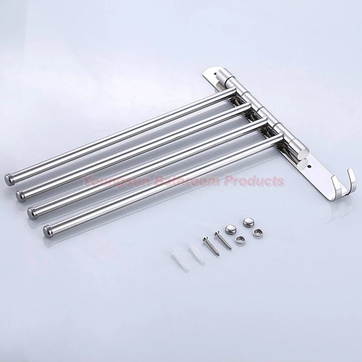 304 Stainless Steel Bathroom Rotating Towel Bar Towel Rack Washroom Folding Towel Rail Towel Rod